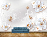 Avikalp MWZ0897 White Flowers Butterflies 3D HD Wallpaper