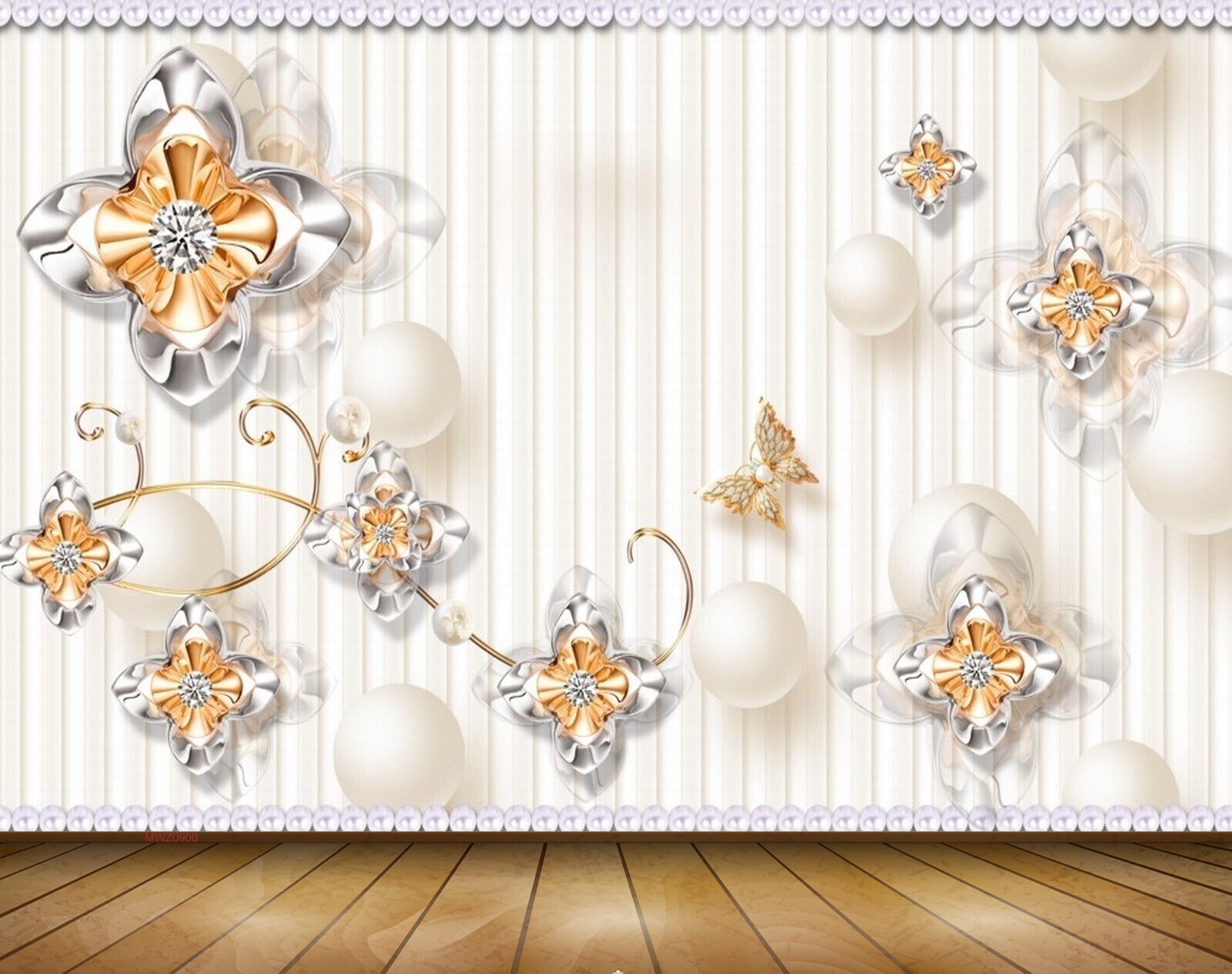Avikalp MWZ0900 White Orange Flowers Butterflies 3D HD Wallpaper