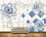 Avikalp MWZ0911 Blue White Flowers 3D HD Wallpaper