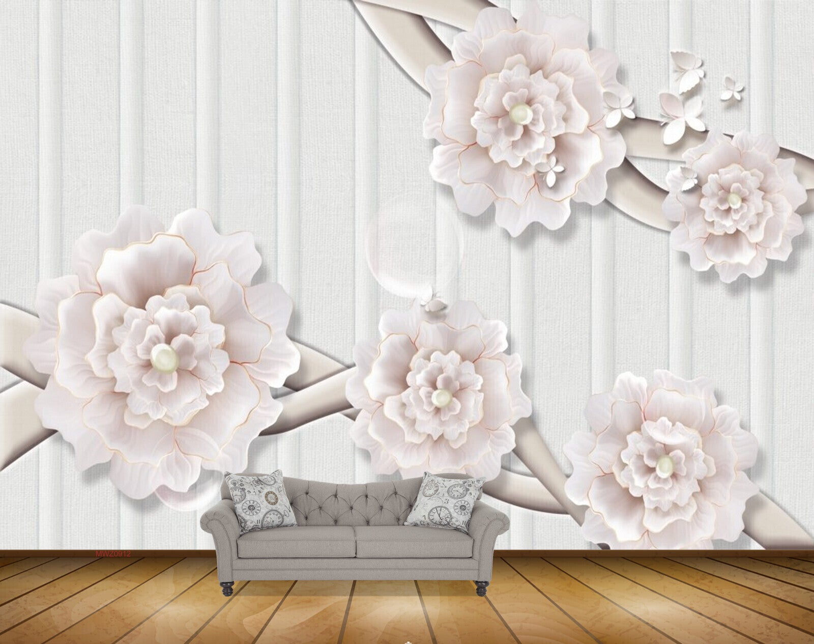 Avikalp MWZ0912 White Flowers Butterflies HD Wallpaper