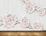 Avikalp MWZ0912 White Flowers Butterflies 3D HD Wallpaper