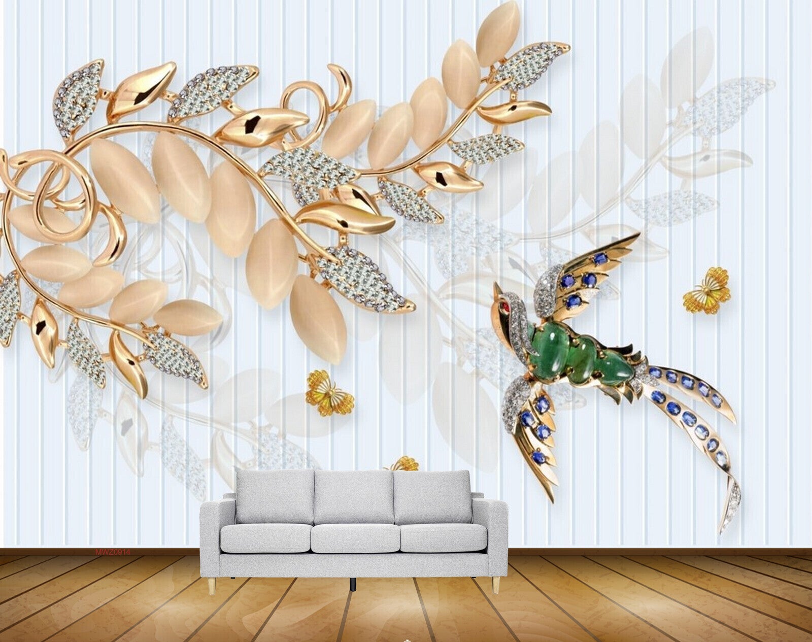Avikalp MWZ0914 Bird Butterflies Golden Leaves HD Wallpaper