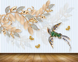 Avikalp MWZ0914 Bird Butterflies Golden Leaves 3D HD Wallpaper