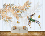 Avikalp MWZ0914 Bird Butterflies Golden Leaves 3D HD Wallpaper