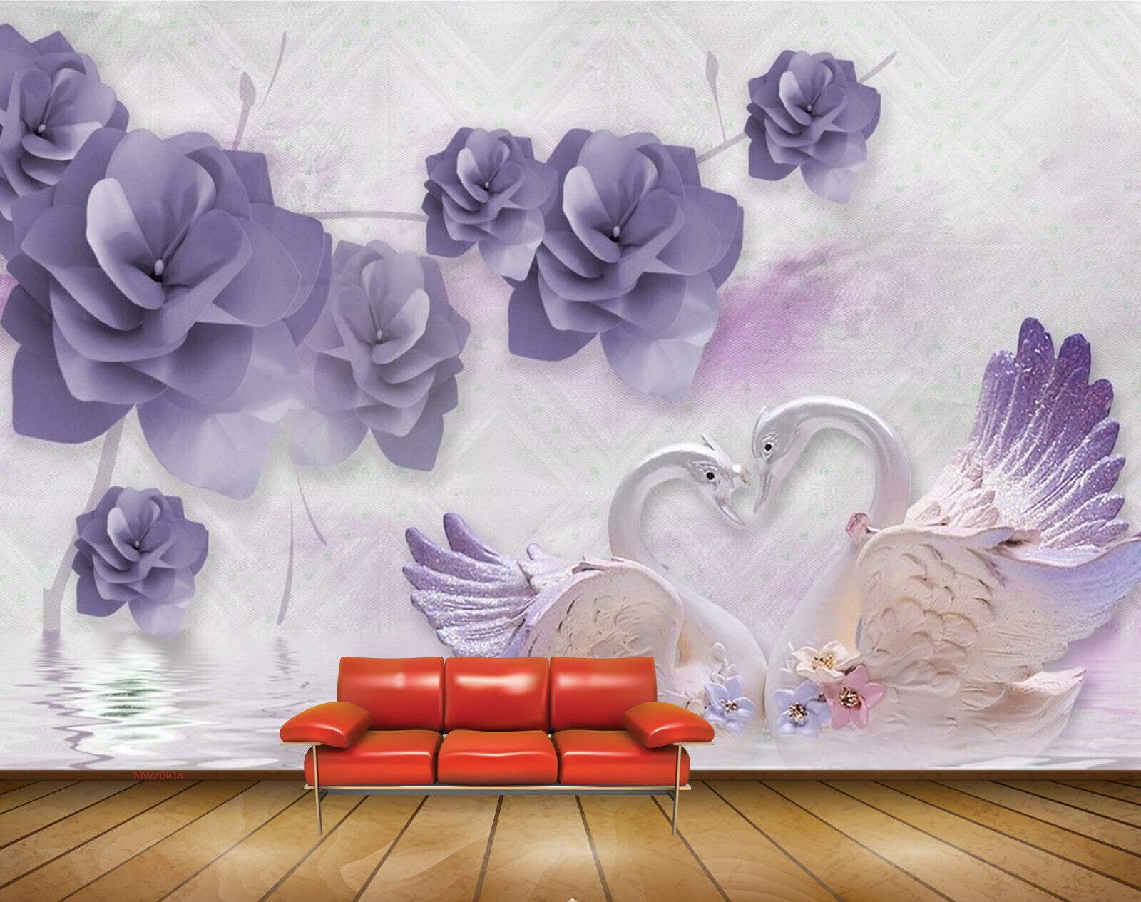 Avikalp MWZ0915 Violet Flowers Swans HD Wallpaper