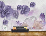 Avikalp MWZ0915 Violet Flowers Swans 3D HD Wallpaper