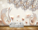 Avikalp MWZ0918 White Flowers Swans 3D HD Wallpaper