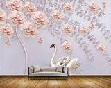 Avikalp MWZ0919 Peach Flowers Cranes HD Wallpaper