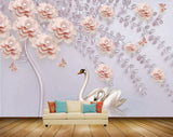 Avikalp MWZ0919 Peach Flowers Cranes 3D HD Wallpaper