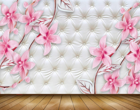 Avikalp MWZ0920 Pink Flowers Leaves 3D HD Wallpaper