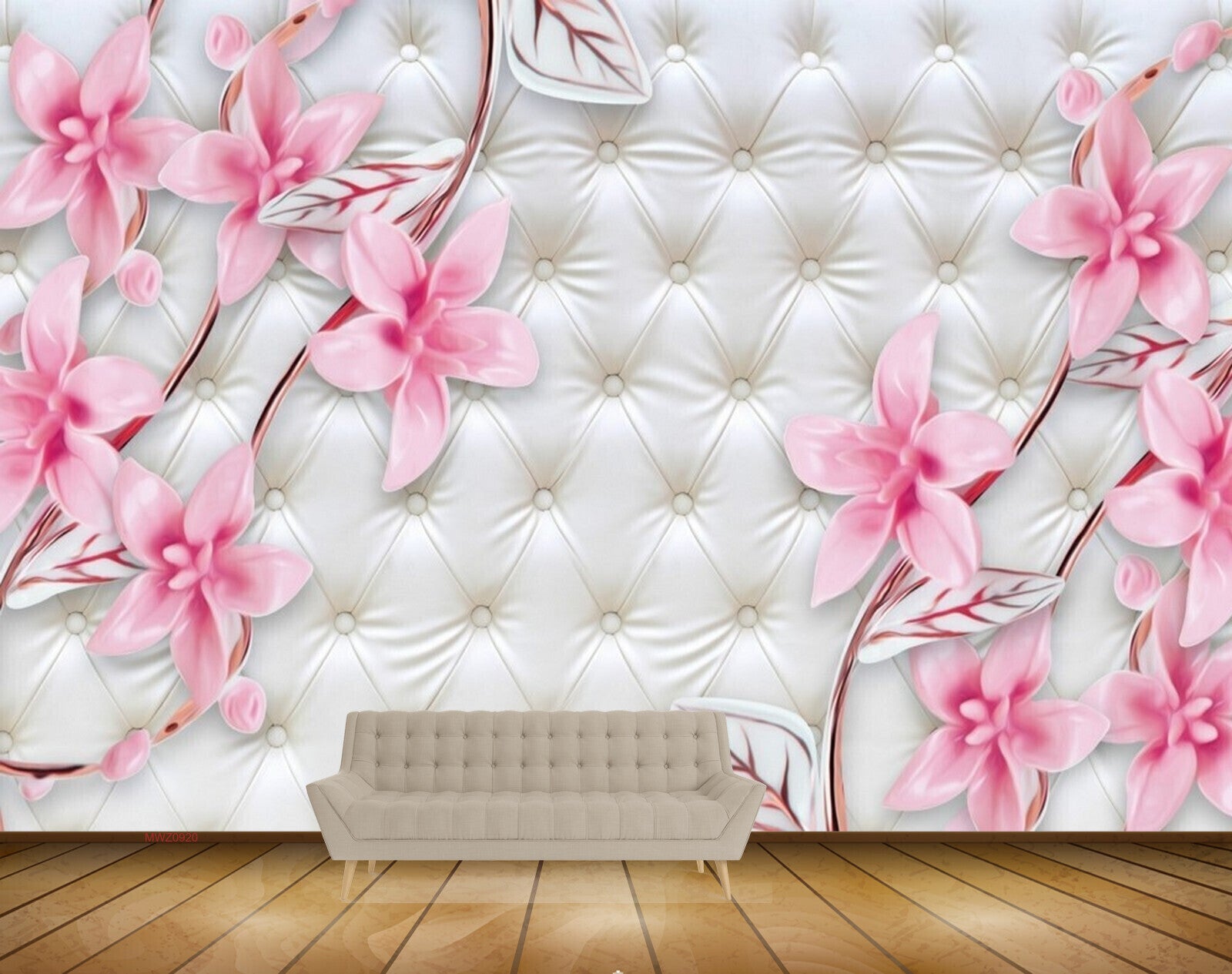 Avikalp MWZ0920 Pink Flowers Leaves 3D HD Wallpaper