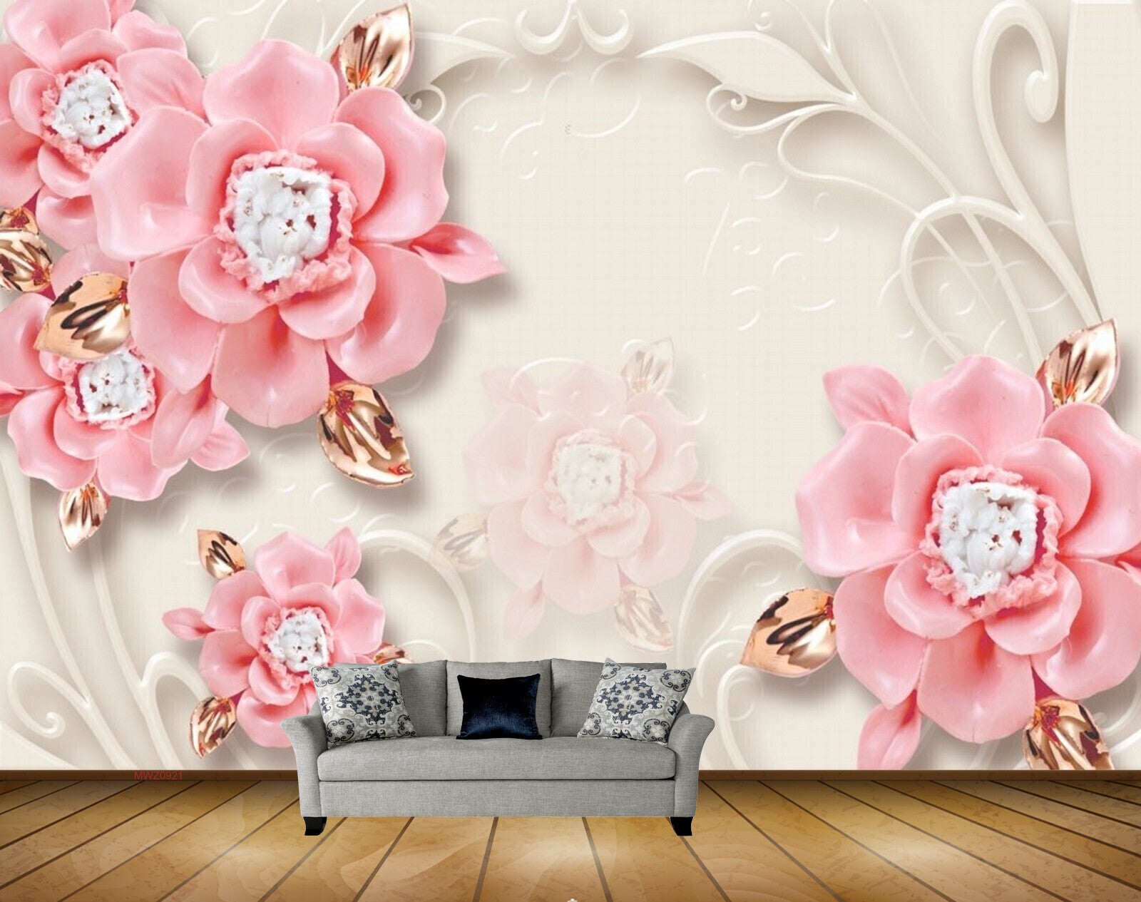 Avikalp MWZ0921 Pink White Flowers Leaves HD Wallpaper