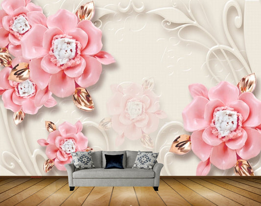Avikalp MWZ0921 Pink White Flowers Leaves HD Wallpaper