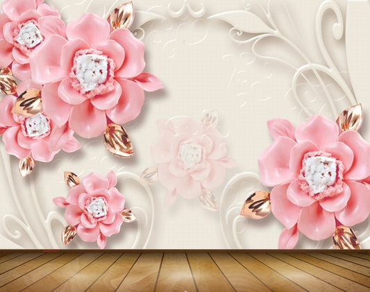 Avikalp MWZ0921 Pink White Flowers Leaves 3D HD Wallpaper