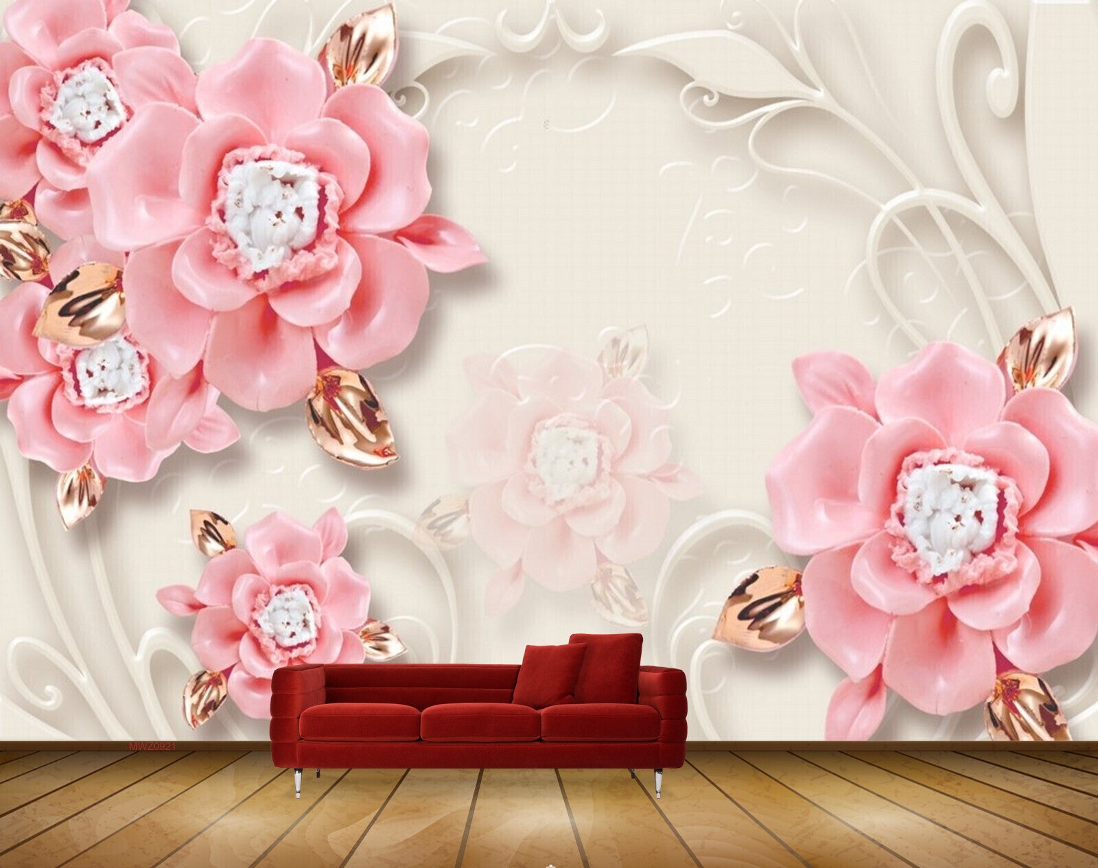 Avikalp MWZ0921 Pink White Flowers Leaves 3D HD Wallpaper