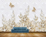 Avikalp MWZ0923 White Golden Flowers Butterflies HD Wallpaper