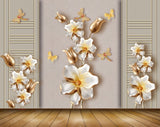 Avikalp MWZ0924 White Golden Flowers Butterflies 3D HD Wallpaper