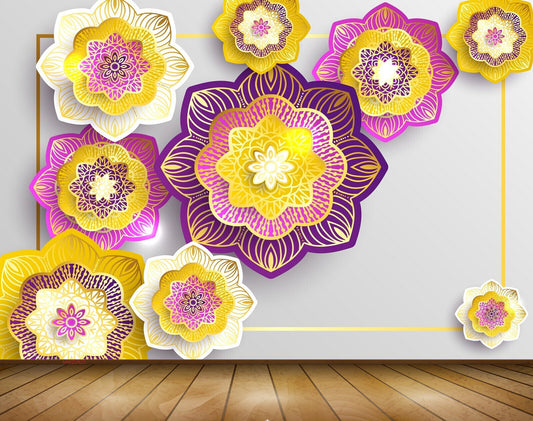 Avikalp MWZ0925 Pink Blue White Flowers 3D HD Wallpaper
