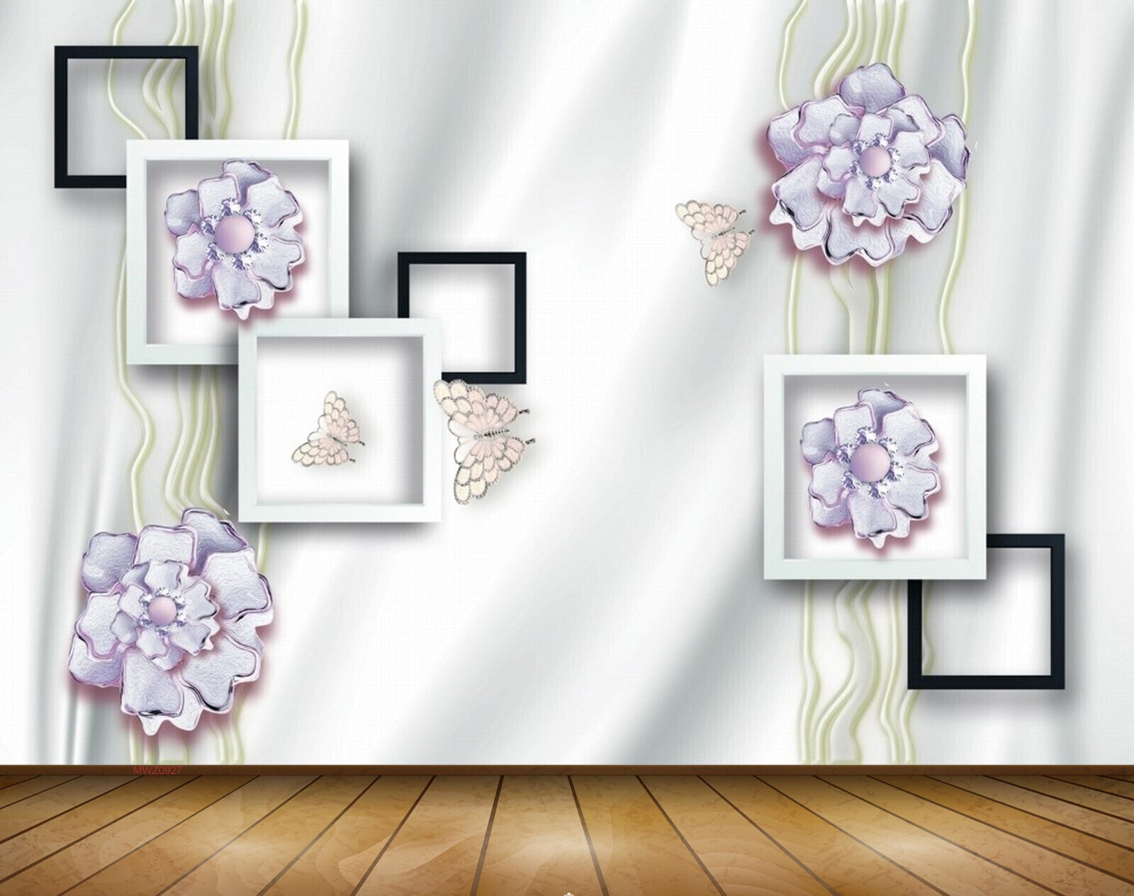 Avikalp MWZ0927 White Flowers Butterflies 3D HD Wallpaper