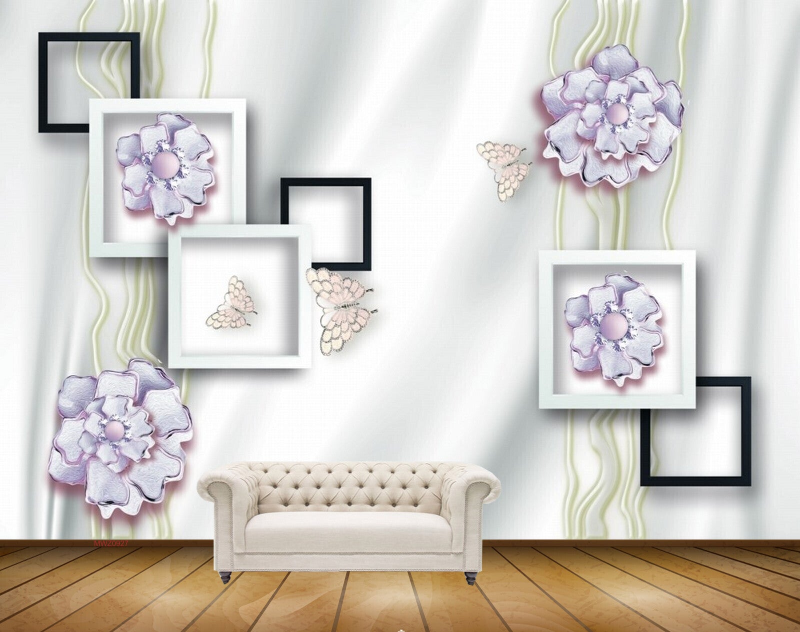 Avikalp MWZ0927 White Flowers Butterflies 3D HD Wallpaper