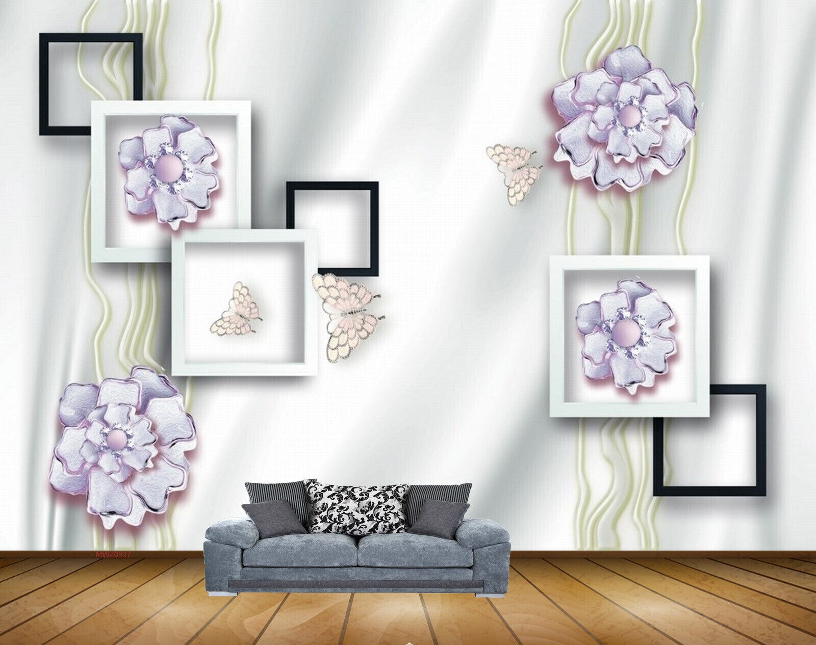 Avikalp MWZ0927 White Flowers Butterflies 3D HD Wallpaper