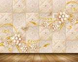 Avikalp MWZ0928 Peach Golden Flowers Butterflies 3D HD Wallpaper