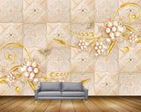 Avikalp MWZ0928 Peach Golden Flowers Butterflies 3D HD Wallpaper
