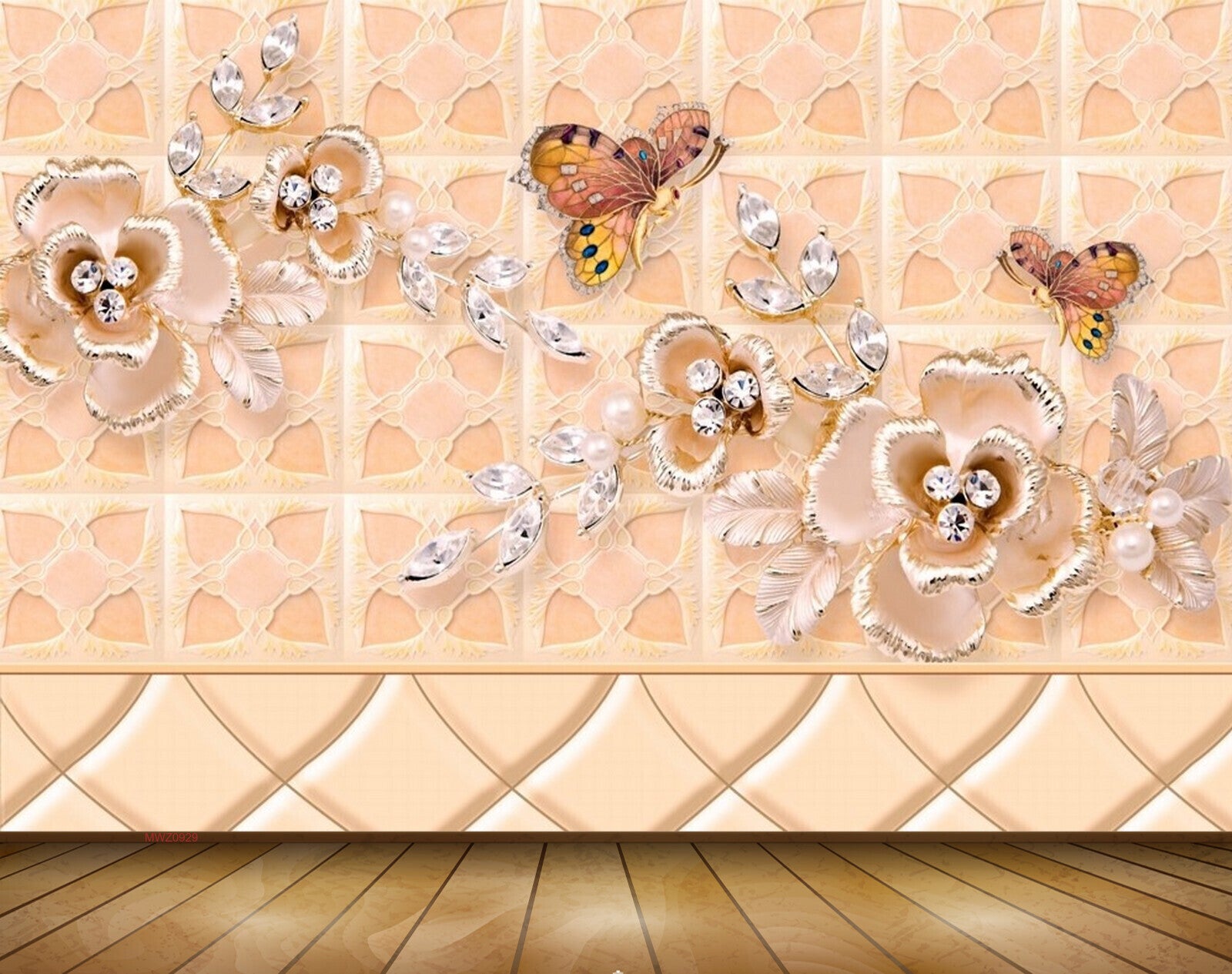 Avikalp MWZ0929 White Flowers Butterflies 3D HD Wallpaper