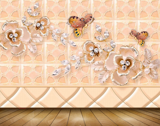 Avikalp MWZ0929 White Flowers Butterflies 3D HD Wallpaper