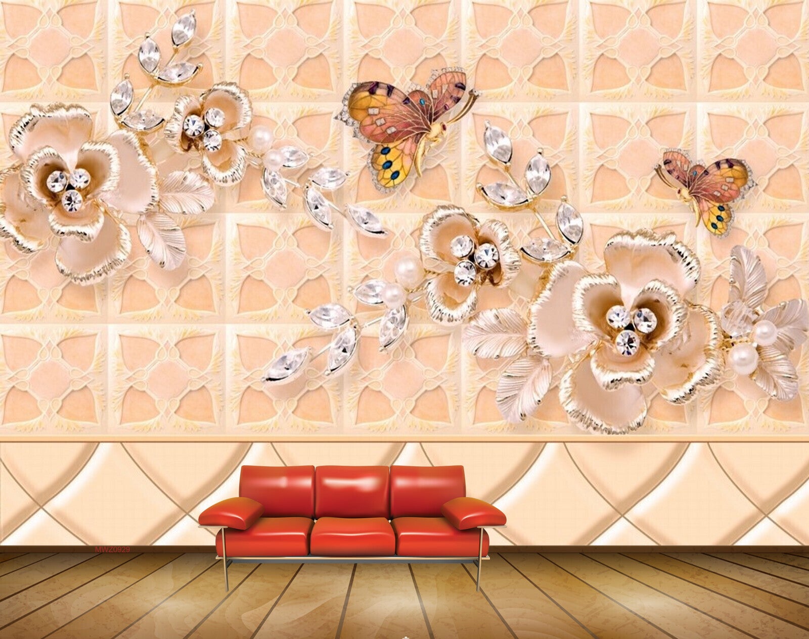 Avikalp MWZ0929 White Flowers Butterflies 3D HD Wallpaper