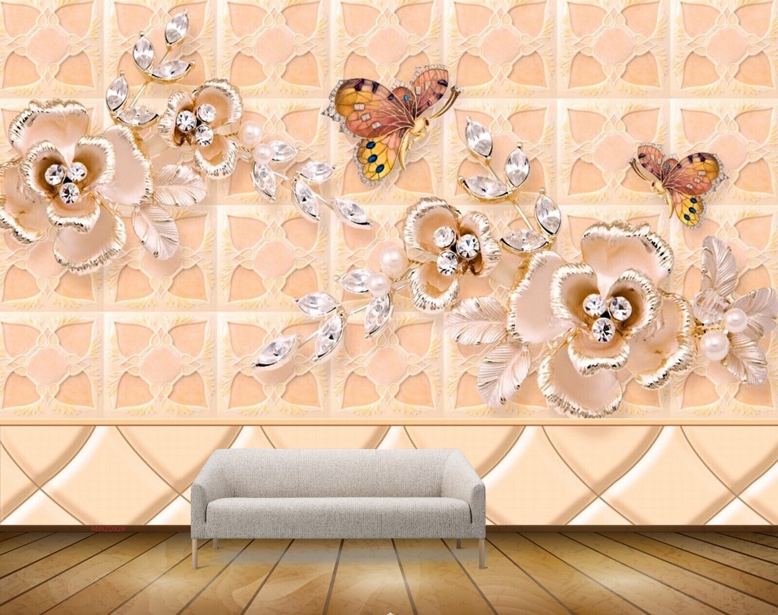 Avikalp MWZ0929 White Flowers Butterflies 3D HD Wallpaper