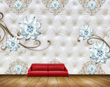 Avikalp MWZ0930 White Blue Flowers 3D HD Wallpaper