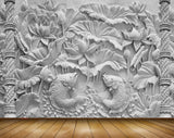 Avikalp MWZ0932 White Lotus Flowers Fishes 3D HD Wallpaper