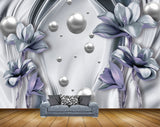 Avikalp MWZ0935 White Blue Flowers Pearls HD Wallpaper