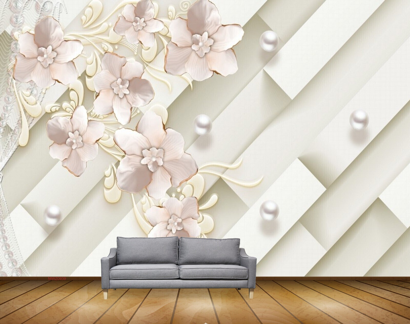 Avikalp MWZ0939 White Pink Flowers Pearls HD Wallpaper