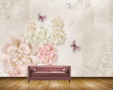 Avikalp MWZ0940 Pink White Flowers Butterflies HD Wallpaper