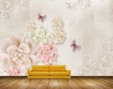Avikalp MWZ0940 Pink White Flowers Butterflies 3D HD Wallpaper