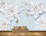 Avikalp MWZ0941 White Flowers Butterflies 3D HD Wallpaper