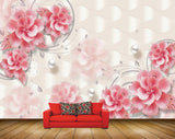 Avikalp MWZ0943 Pink Flowers Pearls Leaves 3D HD Wallpaper