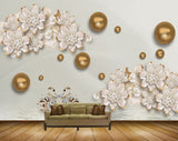 Avikalp MWZ0944 White Golden Flowers Pearls 3D HD Wallpaper