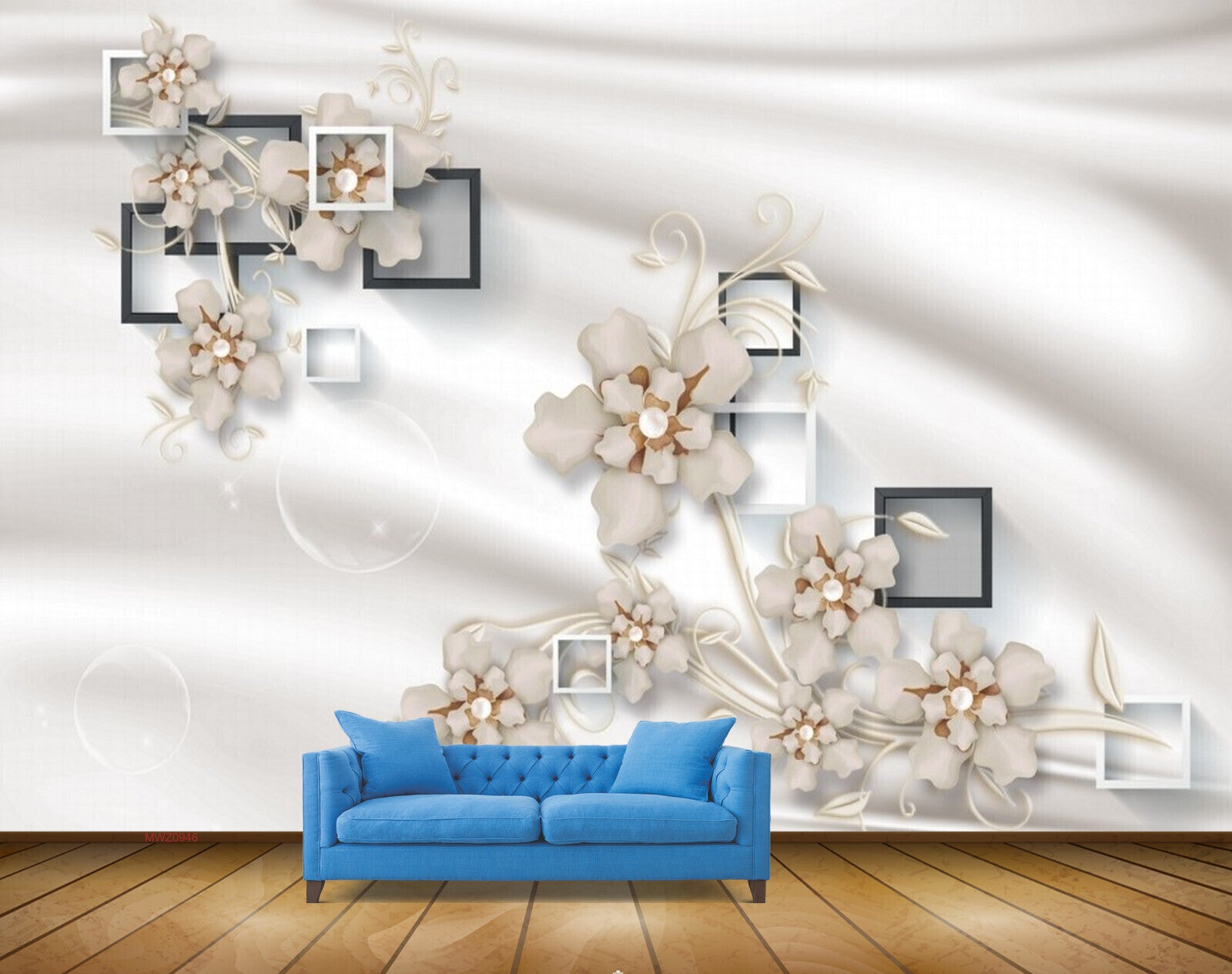 Avikalp MWZ0946 White Flowers Leaves 3D HD Wallpaper