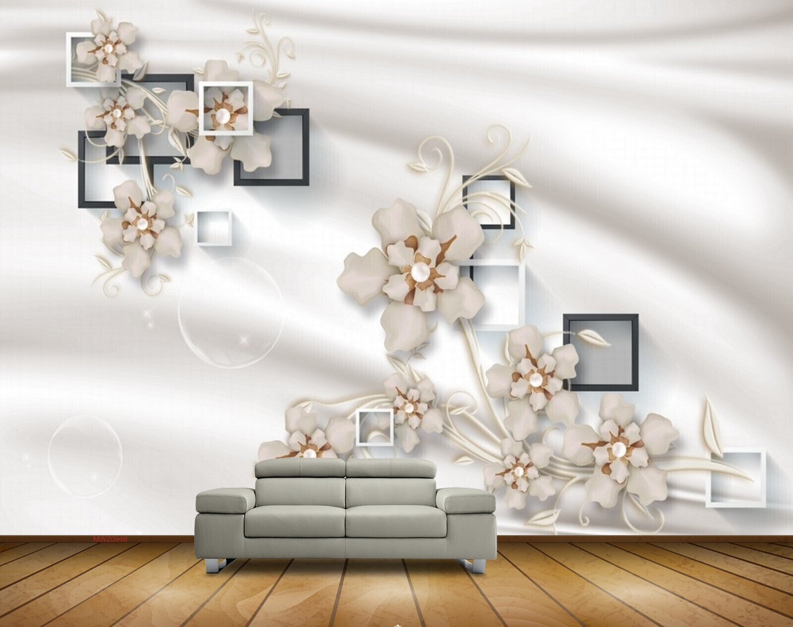 Avikalp MWZ0946 White Flowers Leaves 3D HD Wallpaper