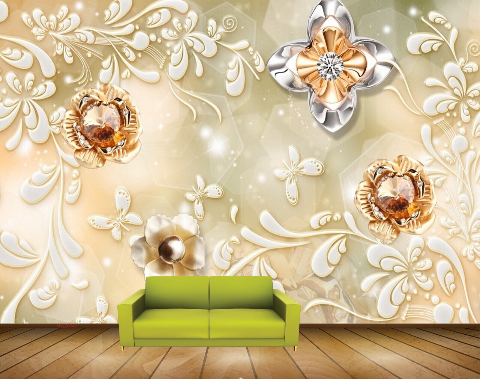 Avikalp MWZ0947 White Orange Flowers Leaves HD Wallpaper