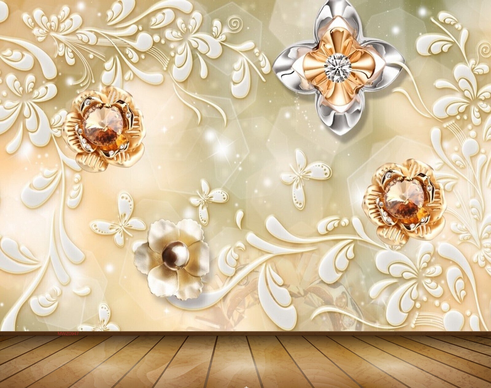 Avikalp MWZ0947 White Orange Flowers Leaves 3D HD Wallpaper