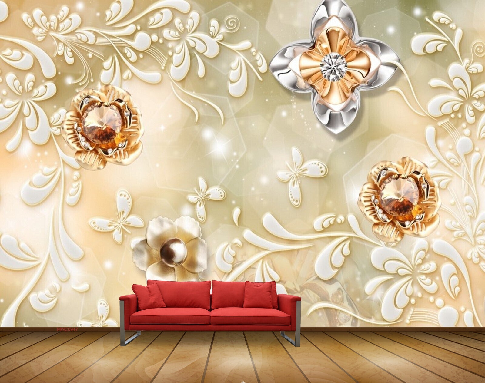 Avikalp MWZ0947 White Orange Flowers Leaves 3D HD Wallpaper