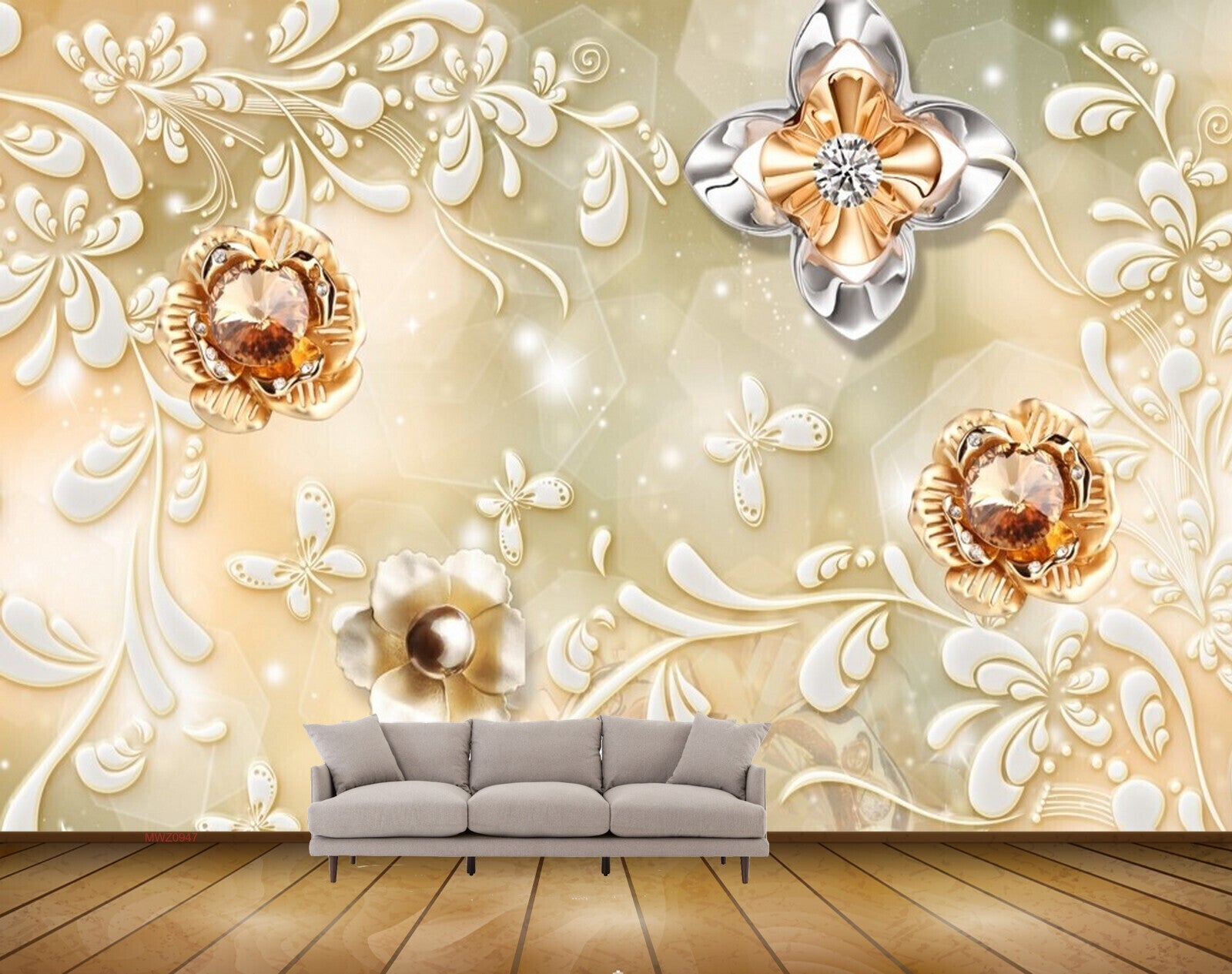 Avikalp MWZ0947 White Orange Flowers Leaves 3D HD Wallpaper