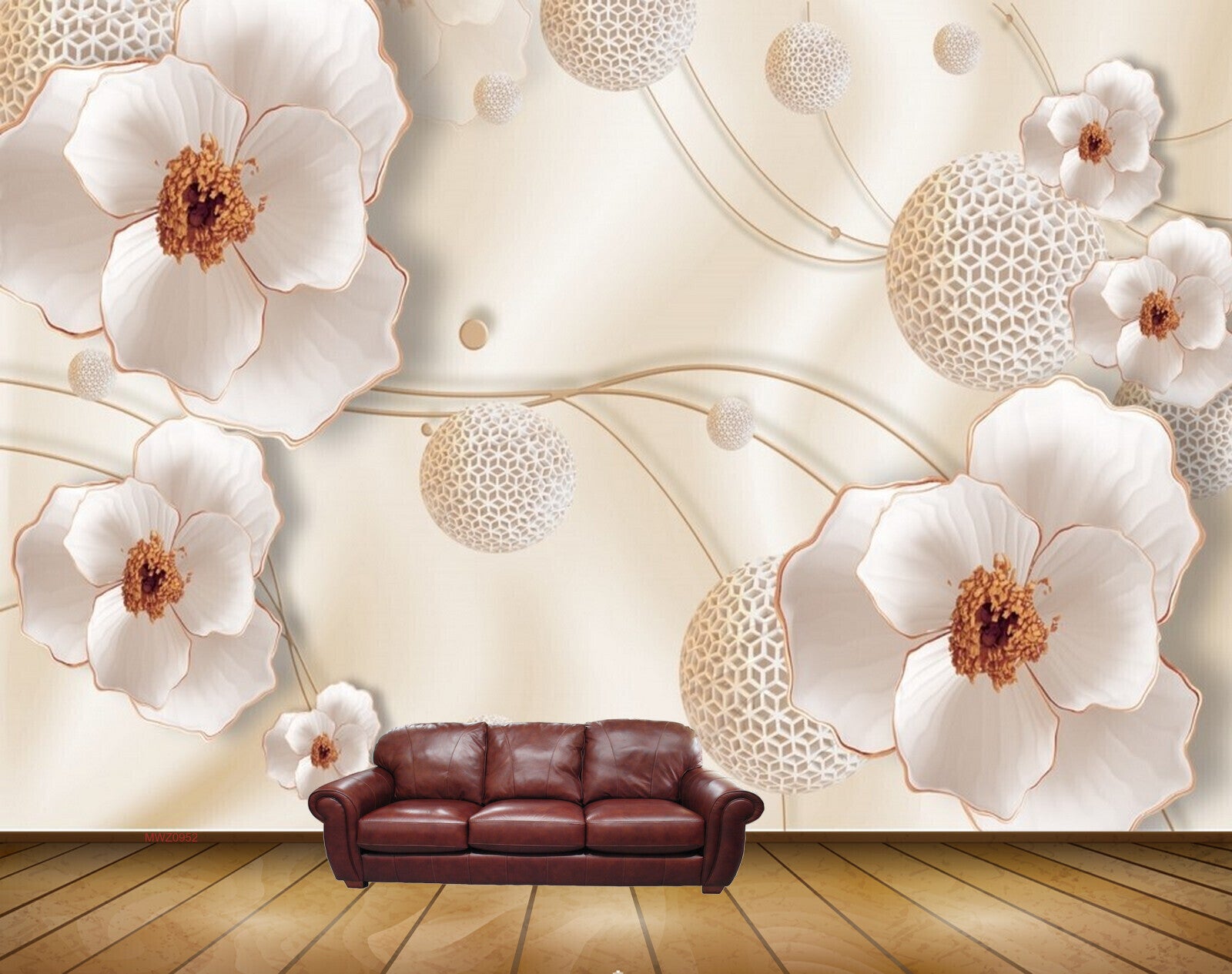 Avikalp MWZ0952 White Golden Flowers HD Wallpaper