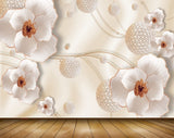 Avikalp MWZ0952 White Golden Flowers 3D HD Wallpaper