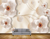 Avikalp MWZ0952 White Golden Flowers 3D HD Wallpaper