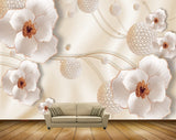 Avikalp MWZ0952 White Golden Flowers 3D HD Wallpaper